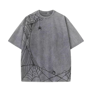 T-shirt imprimé toile d'araignée délavée pour homme, coupe oversize, coton 230 GSM, style gothique streetwear, vente en gros - Product Image 1