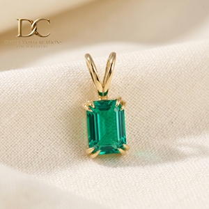 IGI Certified 14KT Solid Yellow Gold Lab Grown Colombian <b>Emerald</b> <b>Pendant</b> Charm Classic Solitaire Fine Jewelry for Women's - Product Image 3