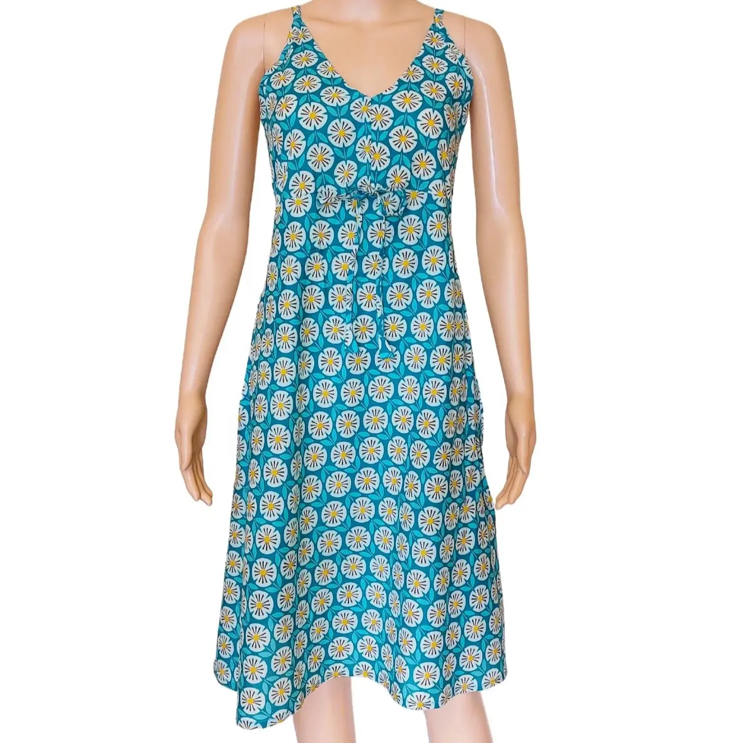 Soft cotton-rayon fabric sleeveless bohemian midi dress just above knee A line style female dress