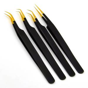 Ensemble de pinces à cils de précision Morje Surgical, manche noir, pointe dorée, acier inoxydable, 10 mm, prise fine pour extension de cils - Product Image 3