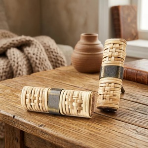 Poignée de meuble moderne en rotin et laiton pour tiroir et porte, idéale pour villa, entrepôt, cuisine, chambre, extérieur, hôtel, salon - Product Image 1
