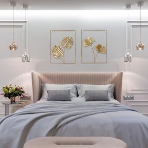 Ensemble de 2 décorations murales en métal doré, art mural fait main pour la décoration intérieure du salon, du couloir, de la chambre à coucher, de l'hôtel - Product Image 5