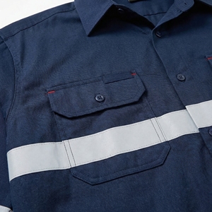 เสื้อเชิ้ตทำงานสีน้ำเงินกรมท่าแบบสะท้อนแสงสำหรับผู้ชาย แขนยาว ชุดทำงานแบบมองเห็นได้ชัดเจน ชุดยูนิฟอร์มก่อสร้าง ผู้ผลิต OEM - Product Image 5