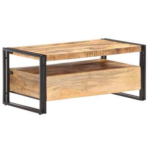 Table basse en bois de manguier brut marron et noir avec structure en acier - Product Image 3