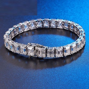 Bracelet tennis en moissanite couleur D, taille émeraude brillante, 3*5mm, testée et certifiée, 10 carats au total, en argent original, pour femme - Product Image 3