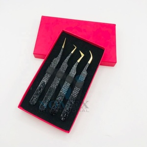Ensemble de pinces à cils classiques, pinces à extensions de cils de couleur noire et dorée, poignée diamant, qualité A+, pince à cils pour lifting des cils - Product Image 2