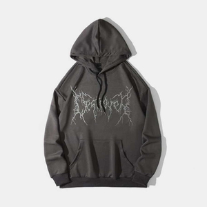 Sweat-shirt à capuche gris foncé pour homme, avec lettres en strass, poche avant, style streetwear, pour l'automne - Product Image 1