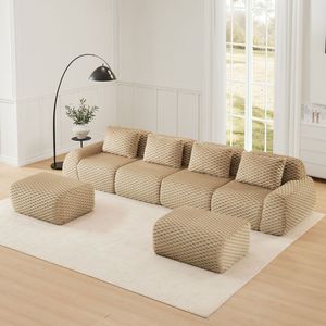 146 Modern U-Shape Modular <b>Sectional</b> <b>Oversized</b> 4-Seater Couch for Living Room Flannelette Fabric Boneless <b>Sofa</b> Movable - Product Image 3
