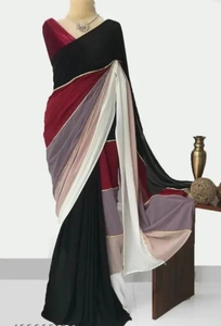 KV Women's Premium Georgette Rayon Traditional Autumn Multicolour Patta Saree Unstitched <b>Blouse</b> Quick Dry - Product Image 2