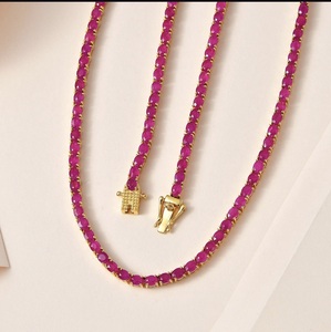 Collier tennis en rubis naturel ovale 6x4 mm, 16 pouces, 22 grammes, plaqué or, argent sterling 925, bijoux élégants et luxueux, cadeau - Product Image 1