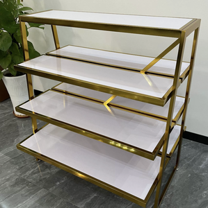 Étagère de présentation industrielle double face à 4 niveaux en acier inoxydable doré robuste pour magasin de détail, supermarché - Product Image 3