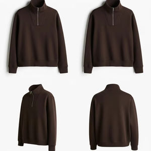 Sudadera de Hombre Marrón Oscuro con Cierre de Cremallera de un Cuarto - Jersey de Cuello Alto para Uso Casual y Deportivo - Product Image 1