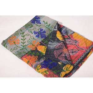 Vintage Kantha Suzani <b>Quilt</b> Lavinas Brand Handmade 100% Cotton Embroidered Floral Boho Bedspread Indian <b>Throw</b> Blanket Washable - Product Image 5