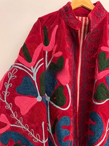 Maroon Velvet <b>Jacket</b> for Women Premium Handcrafted Kashmiri Style Floral Aari Embroidery Work Elegant Ethnic Winter Wear <b>Jacket</b> - Product Image 4