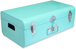 Vintage Aqua Blue Metal Trunk <b>Storage</b> Box Heavy-Duty Silver Toggle Latch Keepsake <b>Chest</b> - Product Image 3