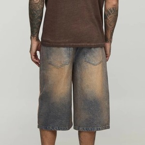 Shorts Bermuda en jean délavé pour homme, taille mi-haute, fermeture élastique, logo avant, style décontracté, tissu 100 % coton toile - Product Image 3