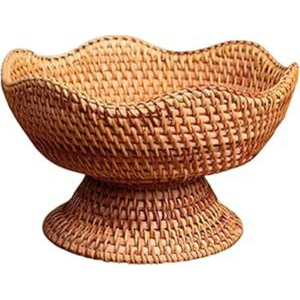 Corbeille à fruits en rotin festonné avec base sur pied, panier en osier naturel tressé, plateau de centre de table pour comptoir de cuisine - Product Image 5