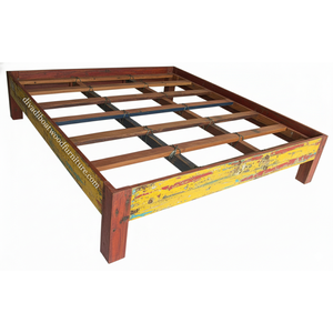 Cama doble de madera recuperada de barco, sin cabecero, color original, ecológica, sostenible, hecha a mano, para dormitorio. - Product Image 4