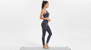 Leggings de yoga gris chiné taille haute, extensibles, effet ventre plat, amincissants, sans coutures, pour la gym, le Pilates et la course à pied - Product Image 3