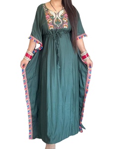 KAFTAN LARGO DE ALGODÓN ESTILO INDIO LIMONO LARGO BREEZY BOHEMIAN COLOR SÓLIDO KAFTAN BEACH WEAR CASUAL KIMONO - Product Image 2