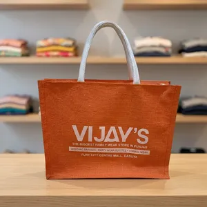 Orange <b>Jute</b> Tote <b>Bag</b> Custom Logo <b>Shopping</b> Carry <b>Bag</b> Short Handle Reusable Gift <b>Bag</b> for Retail Promotion - Product Image 1
