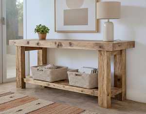 โต๊ะคอนโซลไม้เนื้อแข็งสไตล์เรียบง่ายพรีเมียมปี 2026 พร้อมท็อปไม้แผ่นหนาและชั้นวางด้านล่างกว้างขวางสำหรับตกแต่งทางเข้าห้องนั่งเล่น - Product Image 3