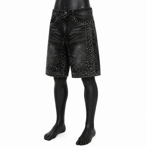 Pantalones Cortos de Mezclilla Holgados para Hombre, Estampado Tropical de Dibujos Animados, Estilo Vintage Lavado, Cintura Media con Cordón, Resistentes al Viento - Product Image 3