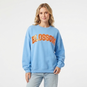 Custom Sequin Letter Embroidery Applique <b>Crewneck</b> Sweatshirt Women Relaxed Fit Oversized Fashion Sweatwear - Product Image 2