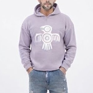 Sweat-shirt à capuche violet pour homme, personnalisé, de haute qualité, avec imprimé oiseau blanc, coupe classique, en coton tricoté, pour l'automne, décontracté, vente en gros - Product Image 4