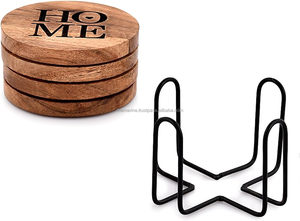 Juego de posavasos de madera de primera calidad con soporte de hierro, venta al por mayor, diseño moderno, PC y alfombrilla de vidrio/almohadilla para el hogar para decoración de barra de té y café - Product Image 3
