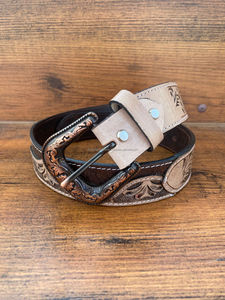 เข็มขัดหัวเข็มขัดโลหะผสมหนังวัวมือสไตล์คาวบอยตะวันตกวินเทจทำด้วยมือเข็มขัดหนังแท้ลายดอกไม้สำหรับทุกเพศ - Product Image 3