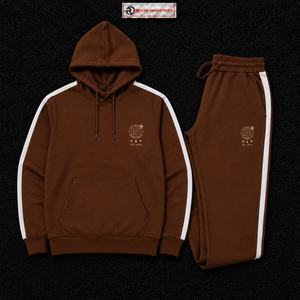 Brown <b>Mens</b> Tracksuit Set Custom Logo Pullover Hoodie <b>Jogger</b> Pants <b>White</b> Side Stripe Fleece Streetwear Sportswear Wholesale Sales - Product Image 5