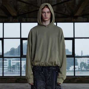 Sudadera con capucha personalizada para hombre, estilo urbano, con corte y costura, oversize, con cremallera, apliques y patchwork, efecto desgastado - Product Image 6