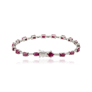 Elegant & Classic Style Real Gemstone <b>Ruby</b> & Diamond Fine Sleek Tennis <b>Bracelet</b> Stacking Daily Wear 14K White Gold Jewelry - Product Image 5