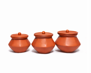 Juego de tapas de barro terracota natural SwamiG TradeX, diseño tradicional campestre, 3 piezas, hechas a mano, ecológicas, antiadherentes y ligeras - Product Image 2