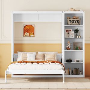Lit Murphy blanc pleine taille avec étagères, design lit mural - Product Image 2