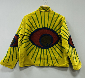 Chaqueta de terciopelo estilo bomber Suzani para mujer, bordado floral, 100% algodón, cuello alto suave, 600g, logo frontal, longitud media, abierta - Product Image 3