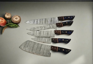 5 PCS Handmade Damascus Steel Chef <b>Knife</b> Set Premium Eco-Friendly Ambidextrous <b>Kitchen</b> <b>Knife</b> Set Wood Handles OEM Wholesale - Product Image 5