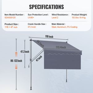 Tenda da Sole Retrattile Manuale 300 cm per Esterni, Tettoia Regolabile per Porte e Finestre, Riparo Solare Premium per Esterni - Product Image 6