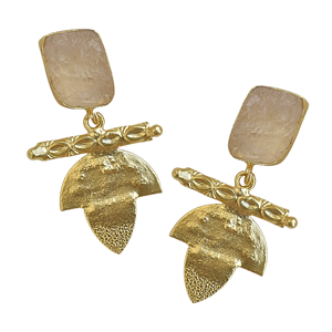 Boucles d'oreilles pendantes bohèmes plaquées or avec quartz rose en forme de plante, bijoux unisexes classiques vintage pour anniversaire - Product Image 1