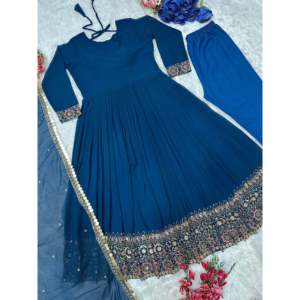 ชุดเดรสสำหรับผู้หญิงดีไซน์เนอร์ชุดยาว anarkali มีทรง Pent และ Dupatta ดูมีสไตล์และดูสง่างาม - Product Image 1