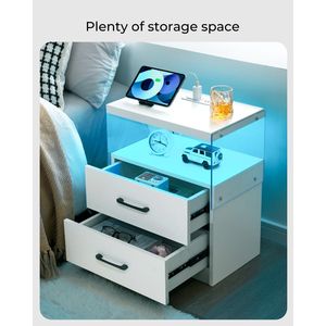 White Adjustable <b>LED</b> Nightstand with 2 Drawers <b>Bedside</b> <b>Table</b> with Various Light Colors - Product Image 5