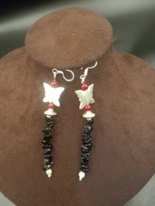 Amaira Jewels Butterfly Drop <b>Earrings</b> Gold Plated 925 Silver <b>Red</b> Beads Black Chips Freshwater Pearl Bohemia Style Women's - Product Image 2