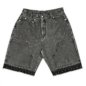 Pantalones Cortos de Mezclilla Negros Lavados para Hombre, Estilo Vintage, Color Gris Carbón Oscuro, Cinco Bolsillos, Corte Ajustado Informal, Puños Cosidos, Ropa Urbana de Verano - Product Image 6