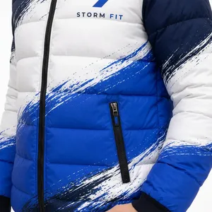 Chaqueta Acolchada para Hombre Storm Fit, con Capucha, Cierre de Cremallera, Resistente al Viento, Informal de Invierno, Azul y Blanco, Corte Regular - Product Image 4
