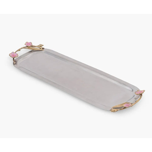 Plateau de service ovale vintage en acier inoxydable martelé à la main avec accents floraux dorés, décoration décorative pour la maison, centre de table - Product Image 6