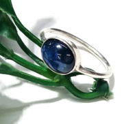 Anillo de Zafiro Azul, Anillo de Plata de Ley 925 Sólida, Anillos de Zafiro Ovalados con Cabujón para Mujer, Regalo