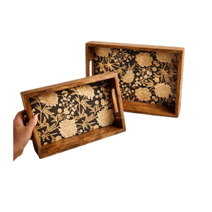 Luxury Handmade Square Wooden Serving Tray Geometric/Mosaic Pattern Natural Solid Wood Eco-Friendly Durable Coffee <b>Table</b> Plate - Product Image 4