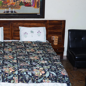 Handmade Reversible Floral Kantha Quilt Organic Cotton Bohemian <b>Bedspread</b> All Season Home Decor - Product Image 5