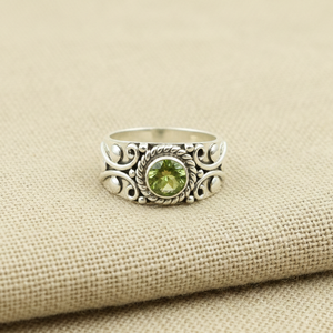 Vintage Peridot <b>Silver</b> <b>Ring</b> Handmade Filigree Floral Design 925 <b>Sterling</b> <b>Adjustable</b> Women Jewelry Gold Plated <b>Ring</b> For Christmas - Product Image 1